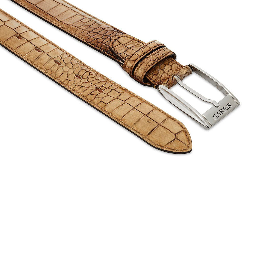 Harris Shoes 1913 Crocodile Print Leather Belt Beige