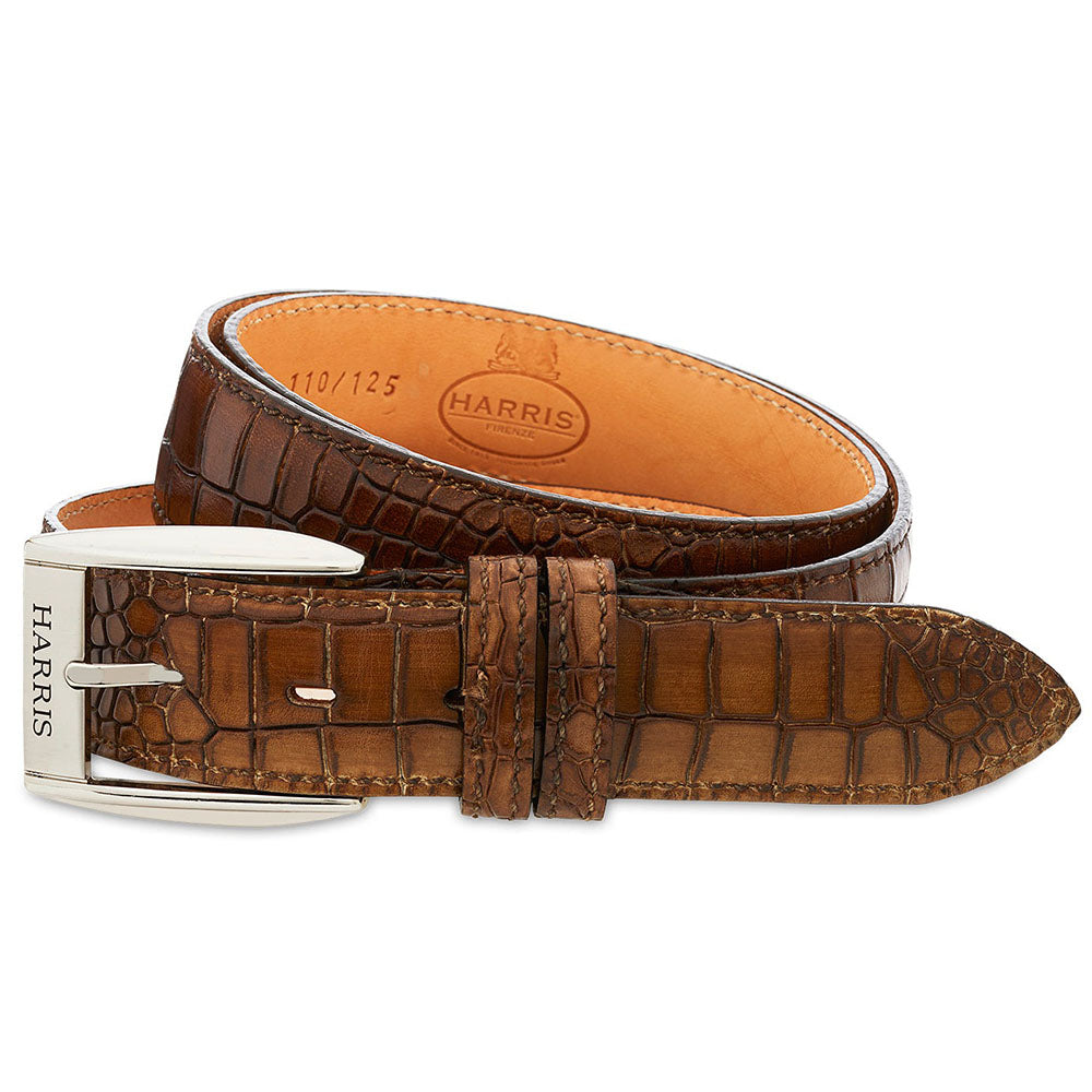 Harris Shoes 1913 Crocodile Print Leather Belt Marrone