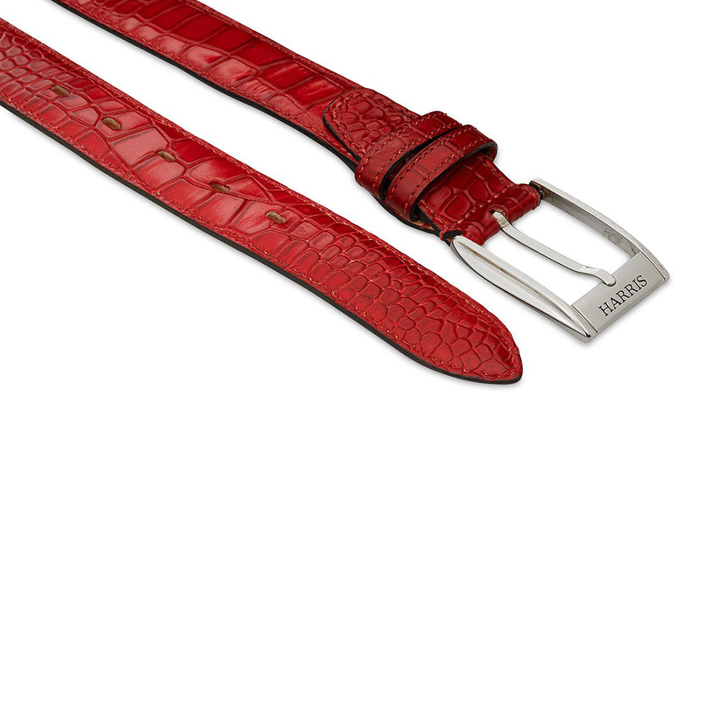 Harris Shoes 1913 Crocodile Print Leather Belt Rosso