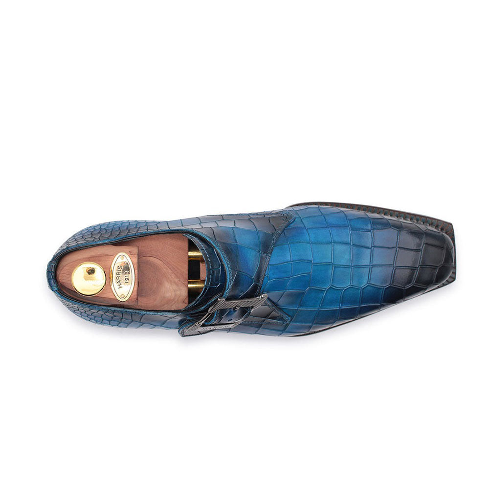 Harris Shoes 1913 Crocodile Print Mono Leather Shoes Blue