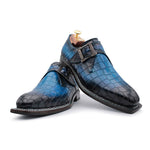 Harris Shoes 1913 Crocodile Print Mono Leather Shoes Blue