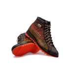 Harris Shoes 1913 Embossed Crocodile Calfskin Leather Ankle Boots Brown