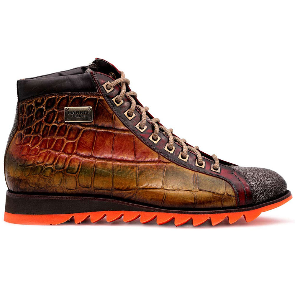 Harris Shoes 1913 Embossed Crocodile Calfskin Leather Ankle Boots Brown