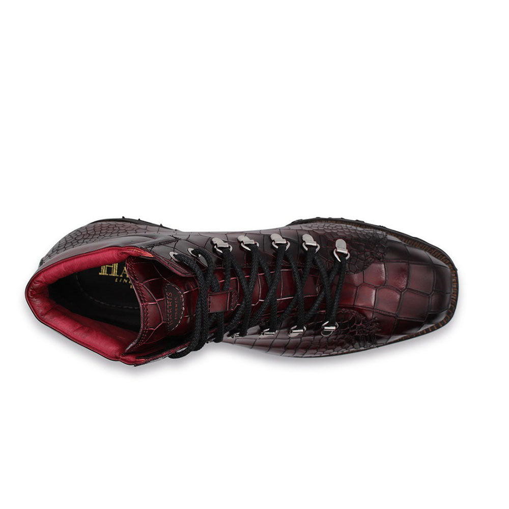 Harris Shoes 1913 Embossed Crocodile Leather Ankle Boots London Red