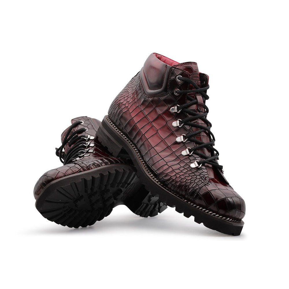 Harris Shoes 1913 Embossed Crocodile Leather Ankle Boots London Red