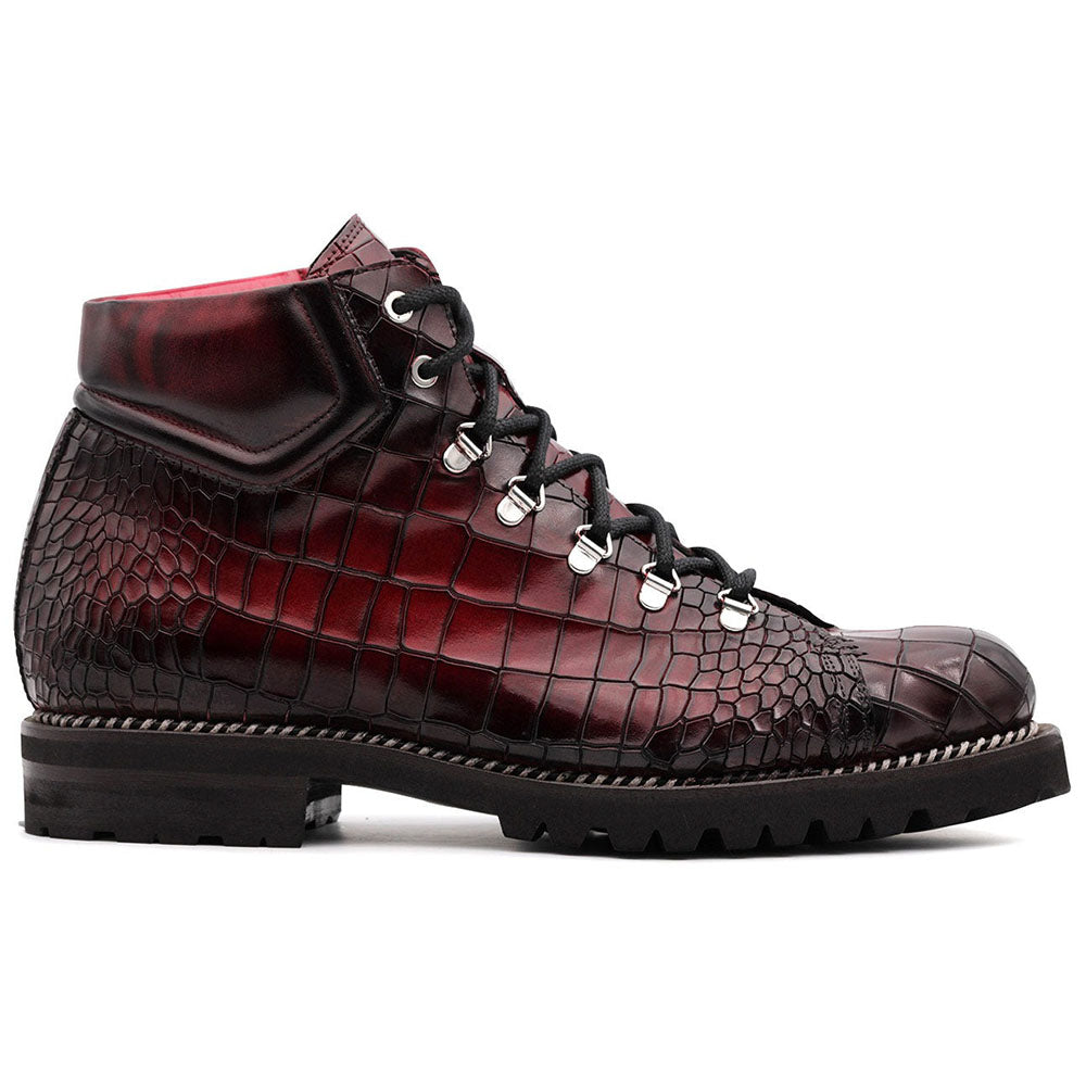 Harris Shoes 1913 Embossed Crocodile Leather Ankle Boots London Red