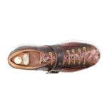 Harris Shoes 1913 Embossed Crocodile Print Buckle Sneakers Brown