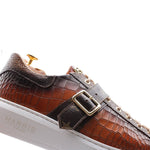 Harris Shoes 1913 Embossed Crocodile Print Buckle Sneakers Brown