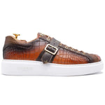 Harris Shoes 1913 Embossed Crocodile Print Buckle Sneakers Brown
