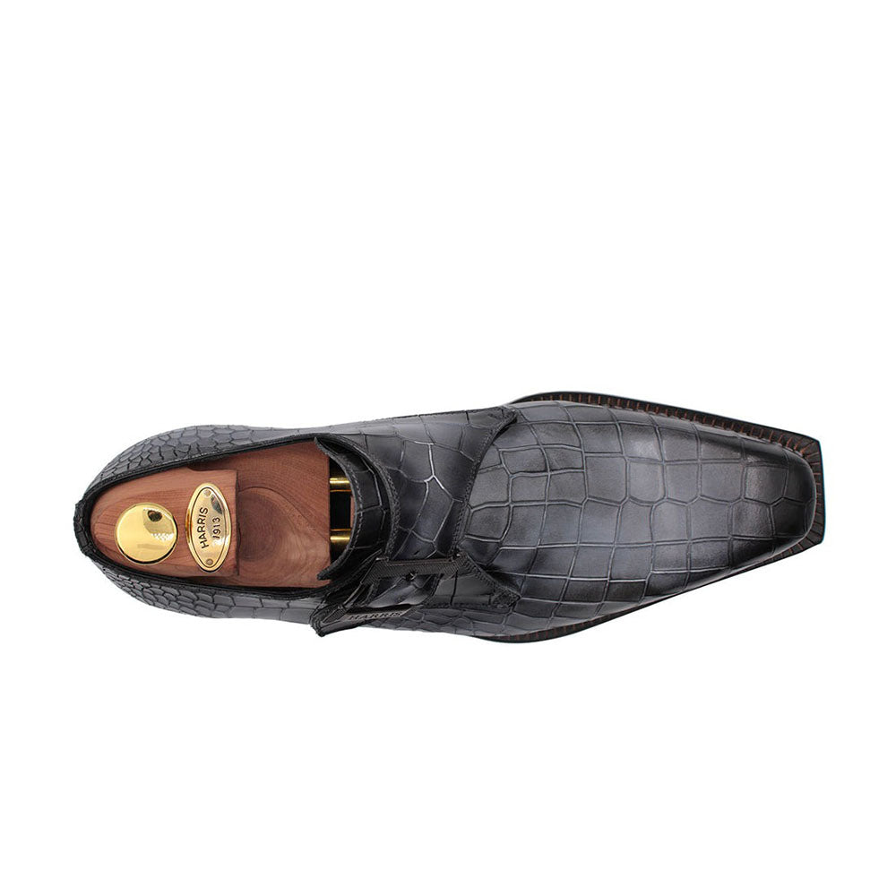 Harris Shoes 1913 Embossed Crocodile Print Buckle Sneakers Grigio
