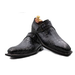 Harris Shoes 1913 Embossed Crocodile Print Buckle Sneakers Grigio