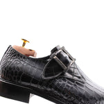Harris Shoes 1913 Embossed Crocodile Print Buckle Sneakers Grigio