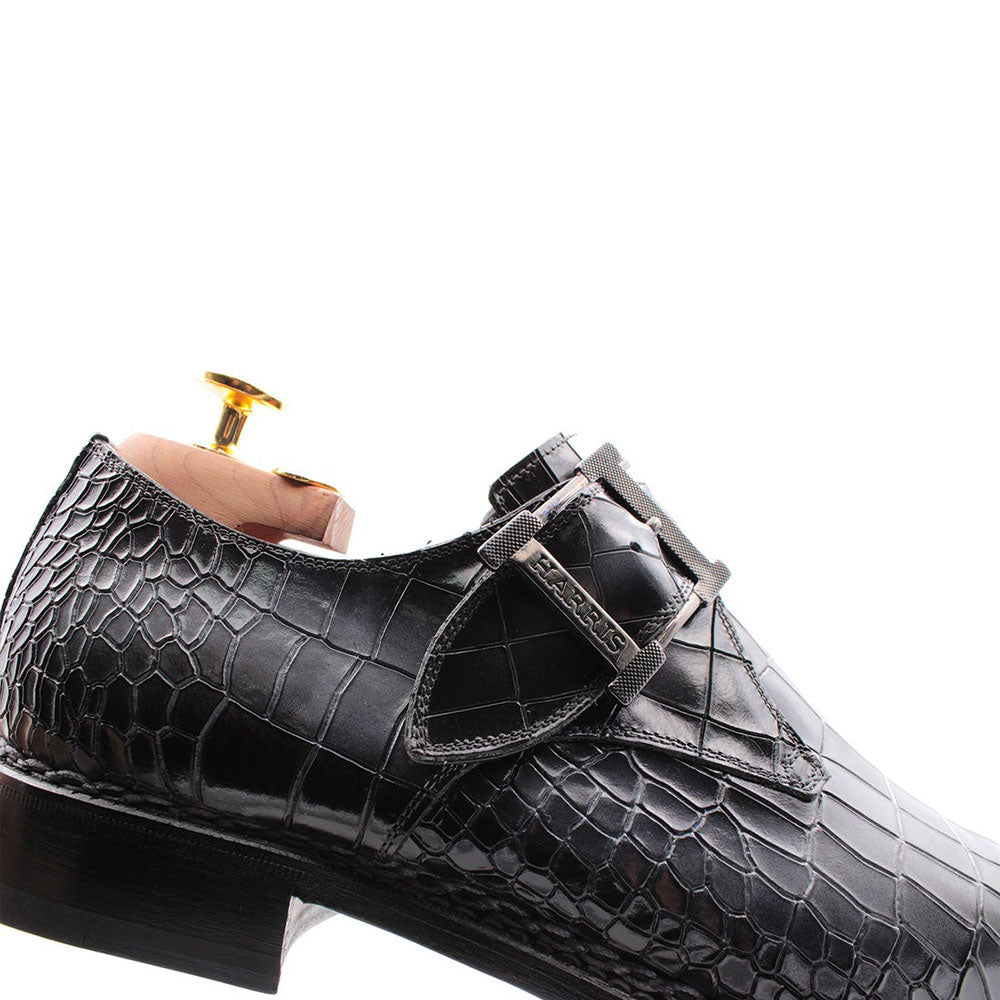 Harris Shoes 1913 Embossed Crocodile Print Buckle Sneakers Grigio