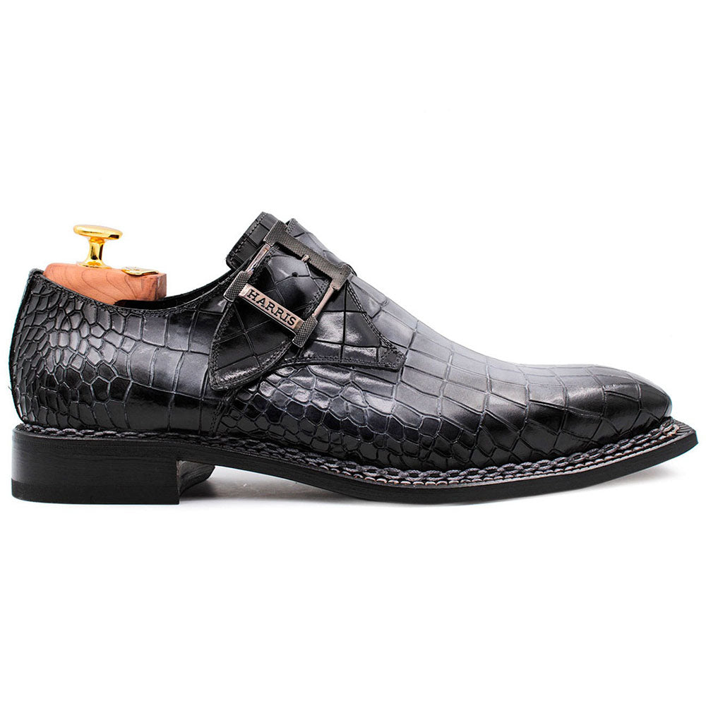 Harris Shoes 1913 Embossed Crocodile Print Buckle Sneakers Grigio