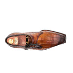 Harris Shoes 1913 Embossed Crocodile Print Buckle Sneakers Marrone