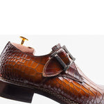 Harris Shoes 1913 Embossed Crocodile Print Buckle Sneakers Marrone