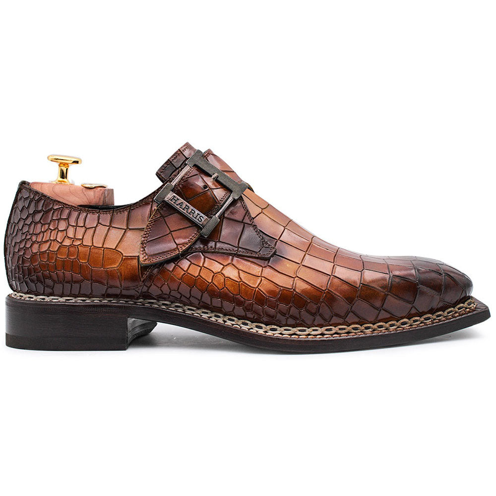 Harris Shoes 1913 Embossed Crocodile Print Buckle Sneakers Marrone