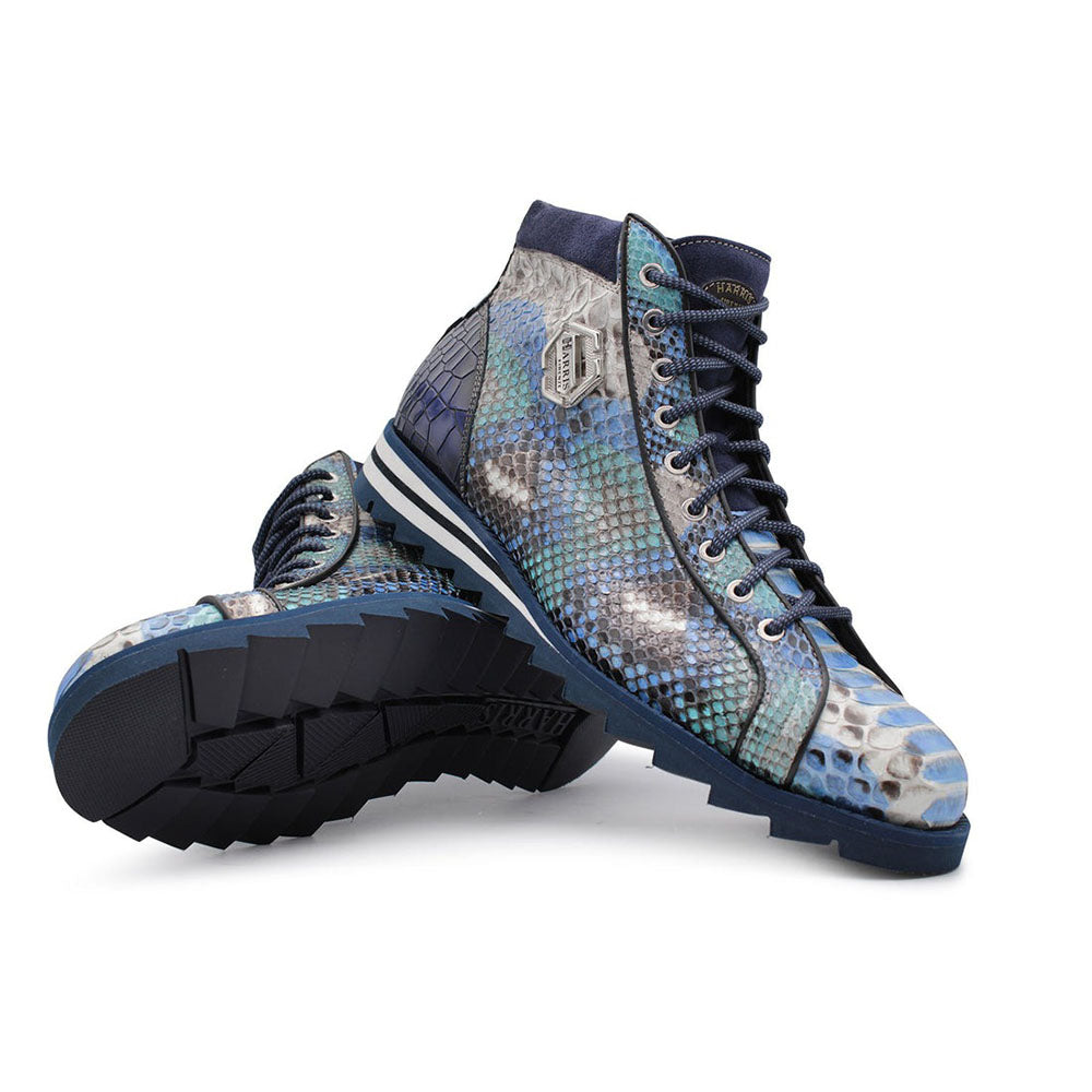 Harris Shoes 1913 Genuine Python Leather Ankle Boots Blu