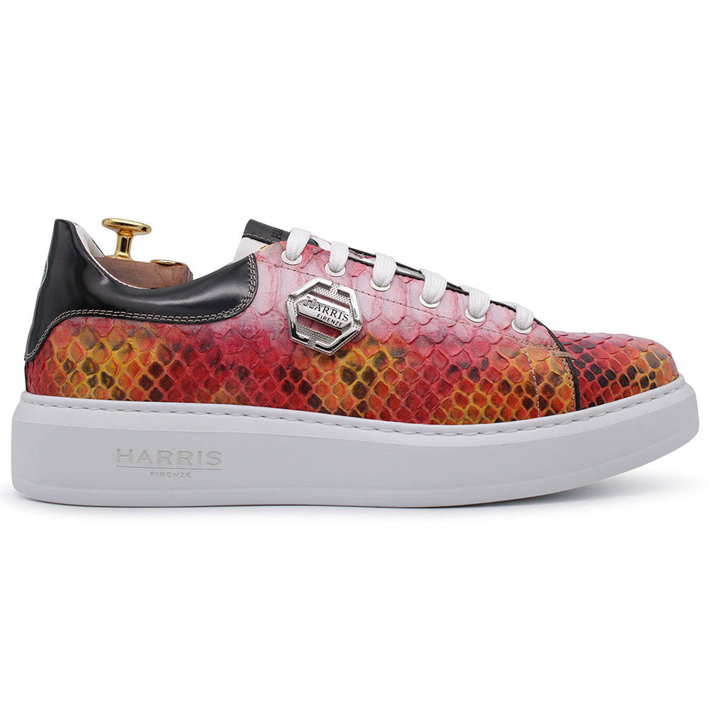 Harris Shoes 1913 Embossed Python Leather Sneakers Orange