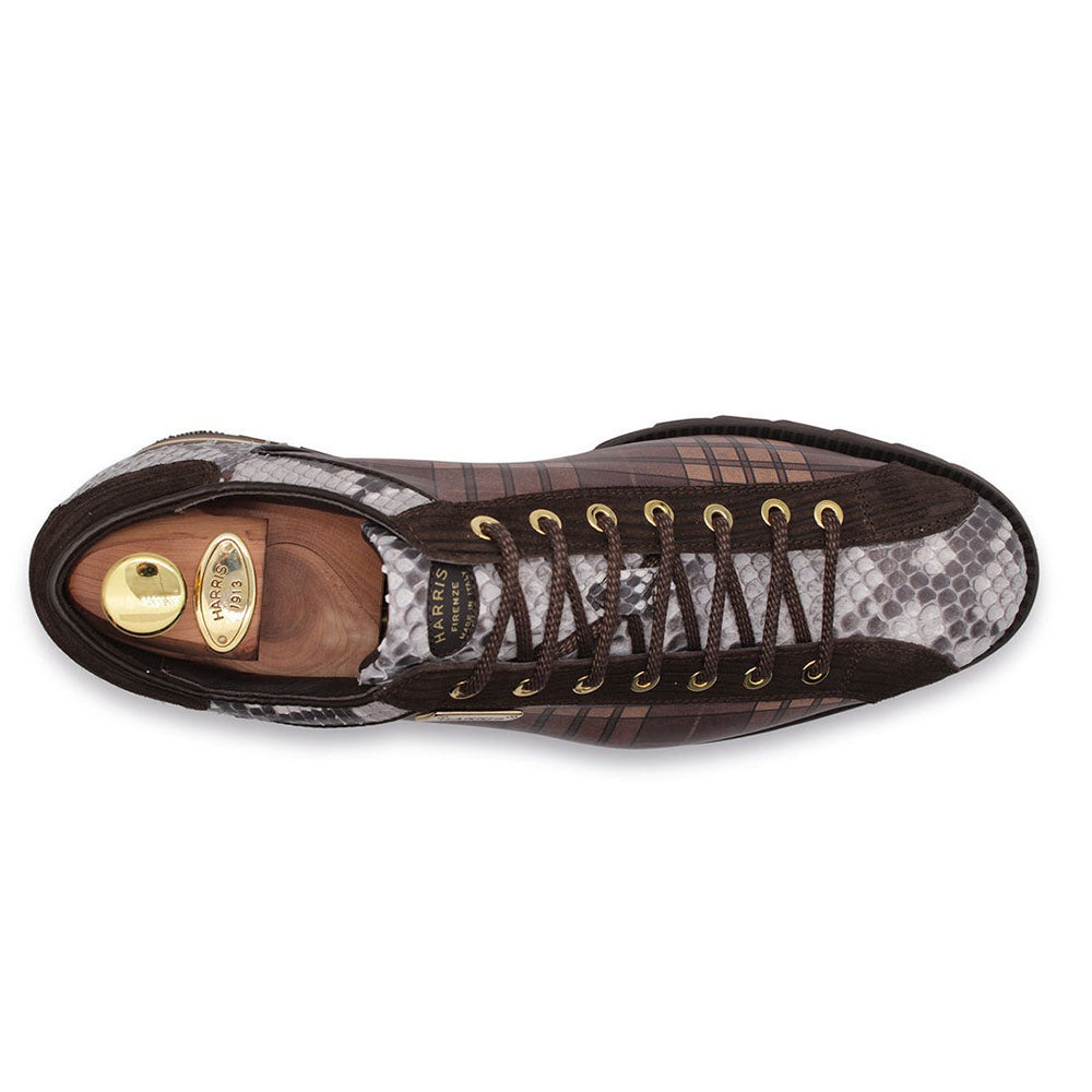 Harris Shoes 1913 Genuine Python/ Tweed Print Leather Sneakers Brown