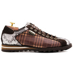 Harris Shoes 1913 Embossed Python/ Tweed Print Leather Sneakers Brown
