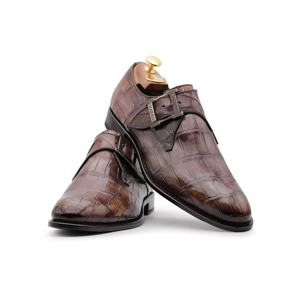 Harris Shoes 1913 Genuine Crocodile Buckle Shoes Brown