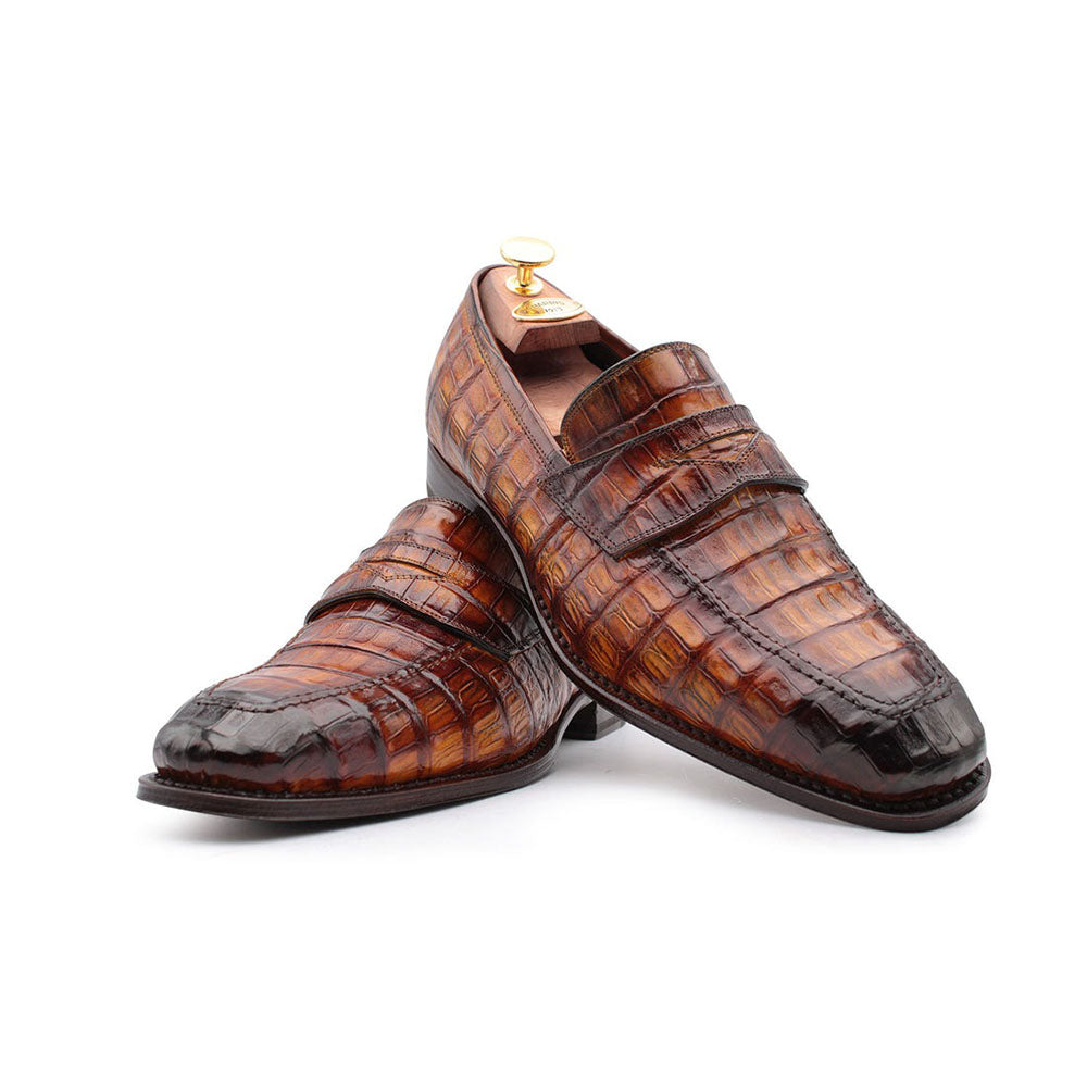 Harris Shoes 1913 Genuine Crocodile Moccasin Brown