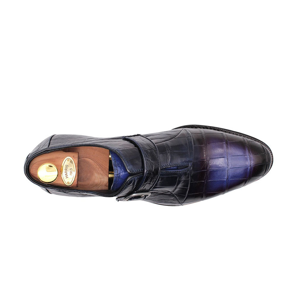 Harris Shoes 1913 Genuine Crocodile Mono Buckle Shoes Blue