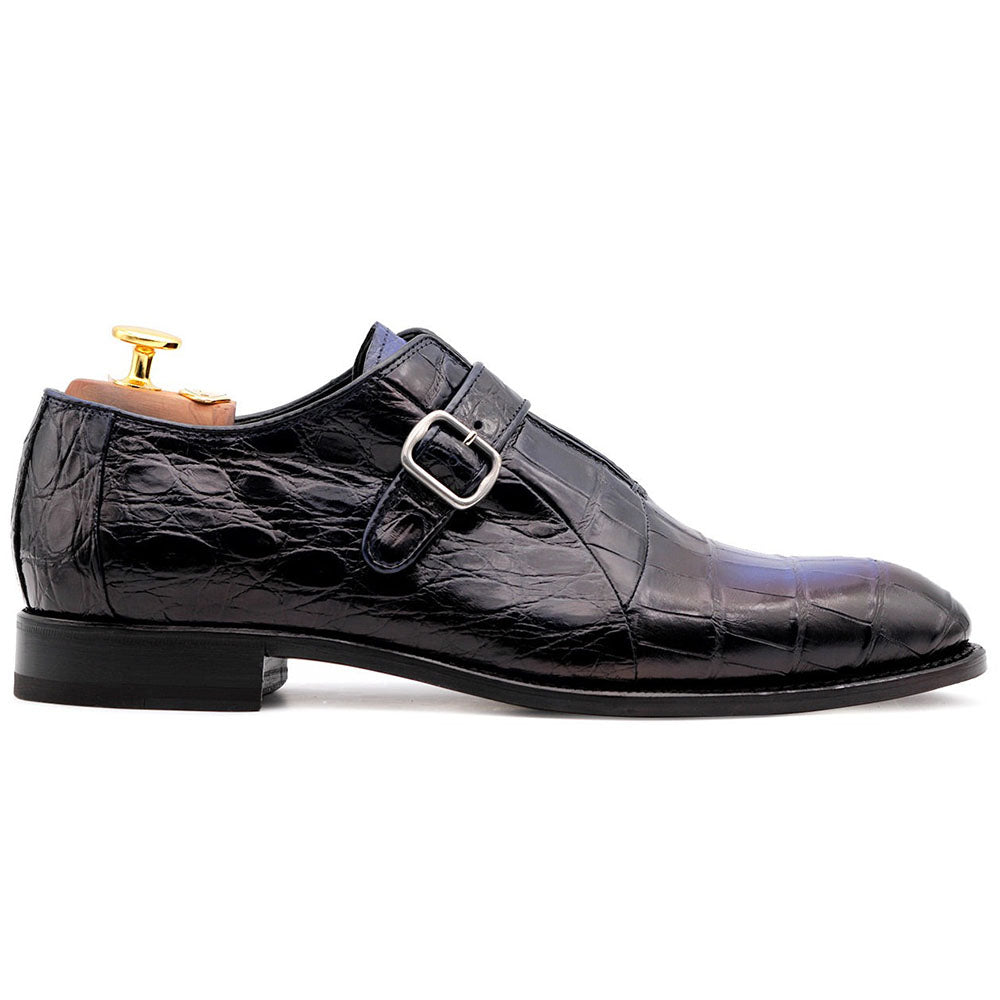 Harris Shoes 1913 Genuine Crocodile Mono Buckle Shoes Blue