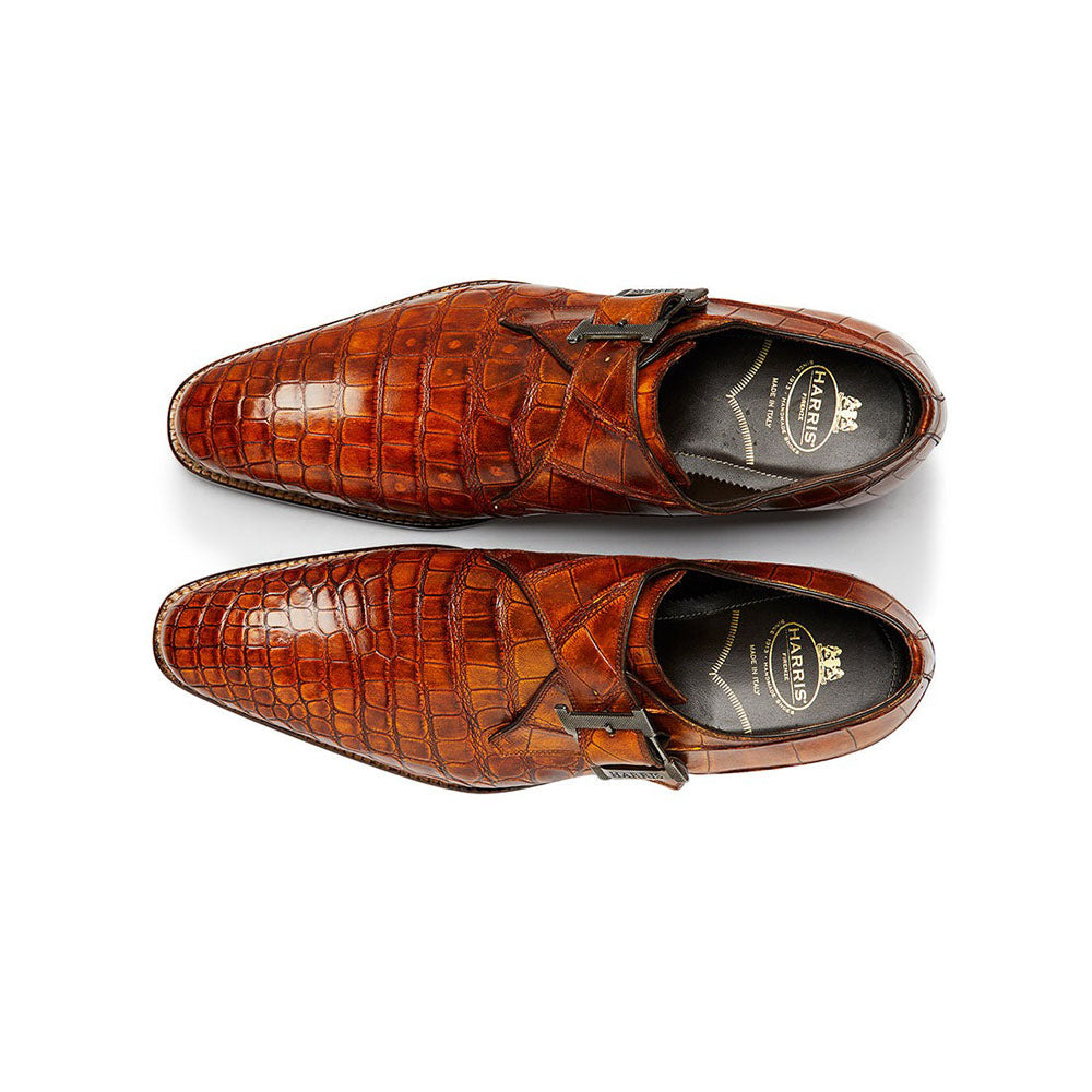 Harris Shoes 1913 Genuine Crocodile Mono Buckle Shoes Brown