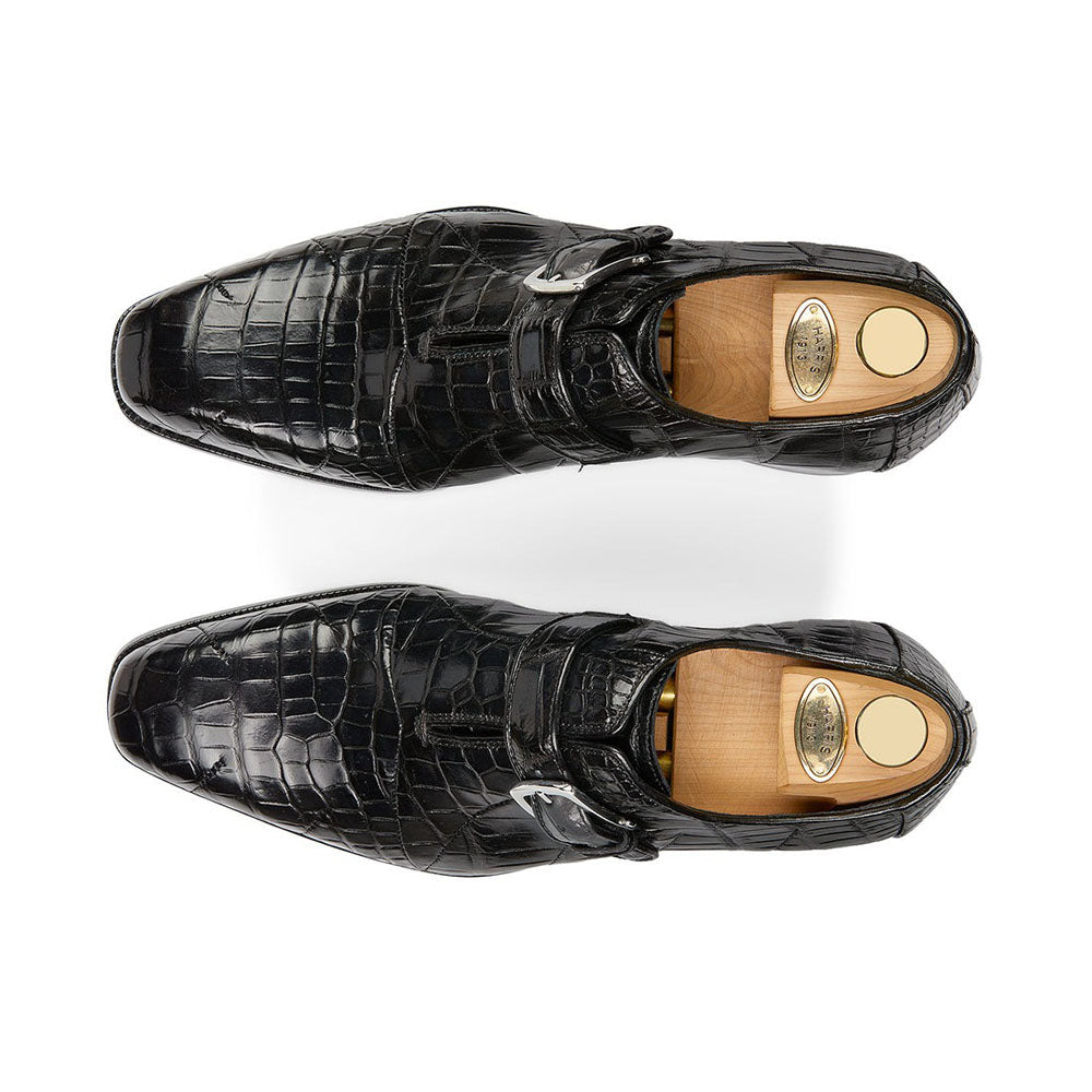 Harris Shoes 1913 Genuine Crocodile Mono Buckle Shoes Nero