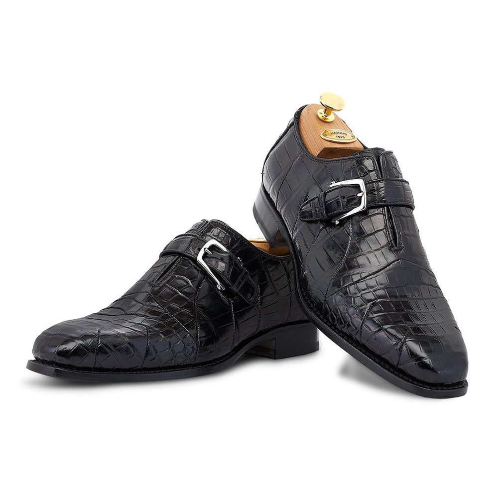 Harris Shoes 1913 Genuine Crocodile Mono Buckle Shoes Nero