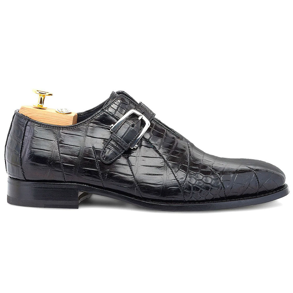Harris Shoes 1913 Genuine Crocodile Mono Buckle Shoes Nero