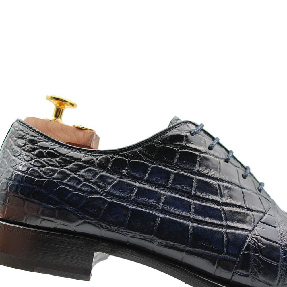 Harris Shoes 1913 Genuine Crocodile Oxfords Blue