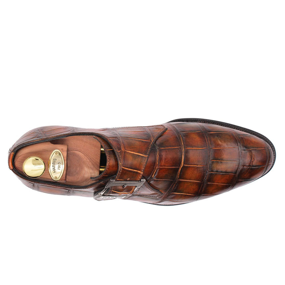 Harris Shoes 1913 Genuine Crocodile Single Buckle Shoes Brown