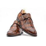 Harris Shoes 1913 Genuine Crocodile Single Buckle Shoes Brown