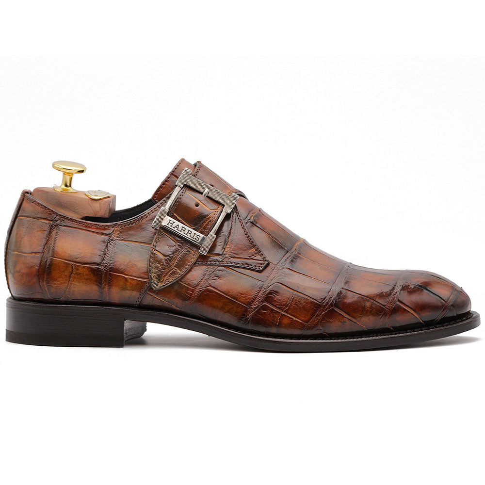 Harris Shoes 1913 Genuine Crocodile Single Buckle Shoes Brown