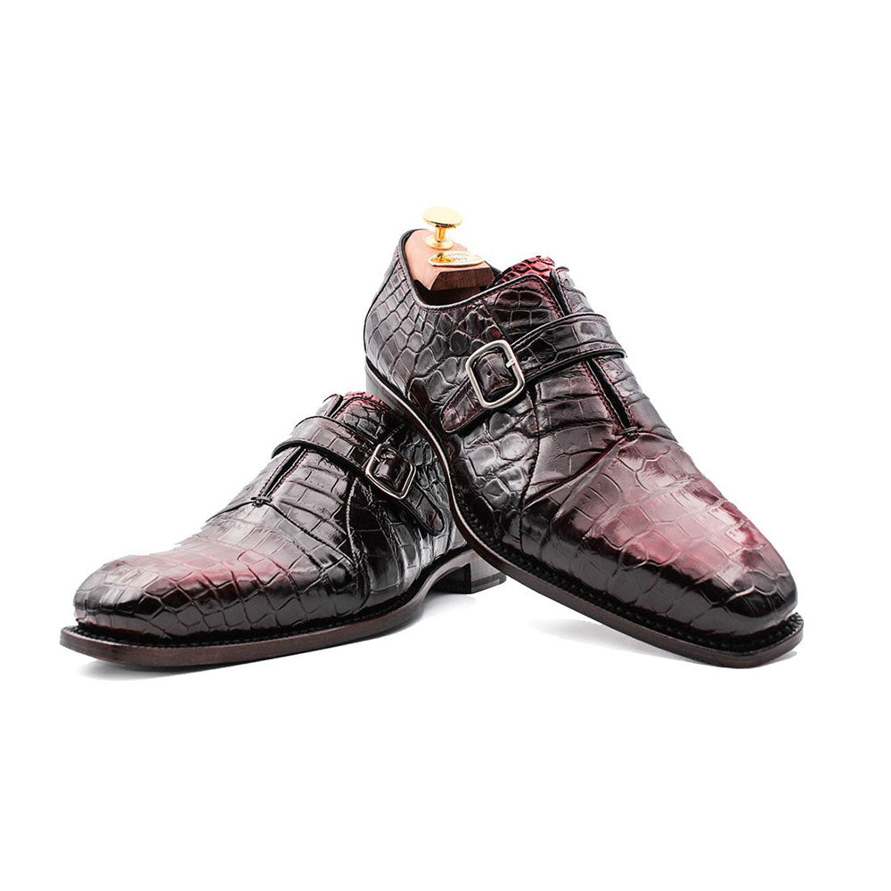 Harris Shoes 1913 Genuine Crocodile Single Buckle Shoes Marrone