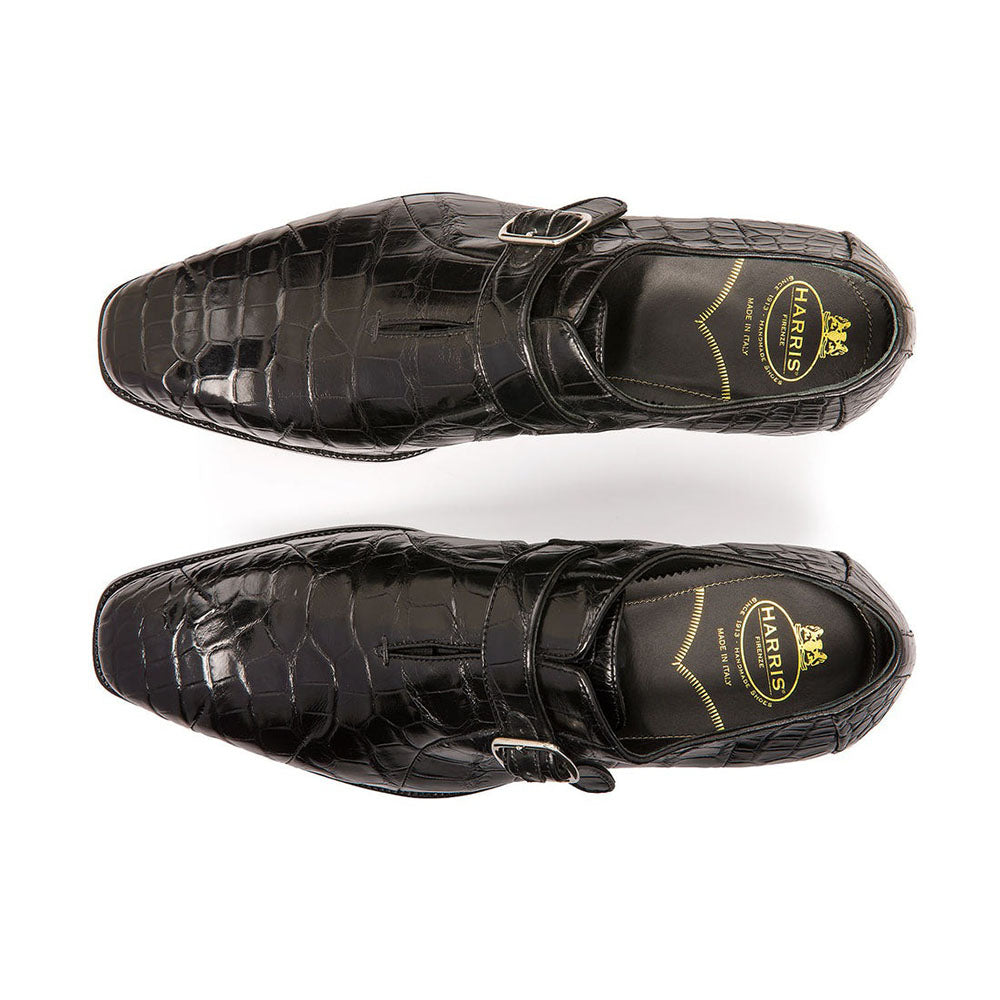 Harris Shoes 1913 Genuine Crocodile Single Buckle Shoes Nero