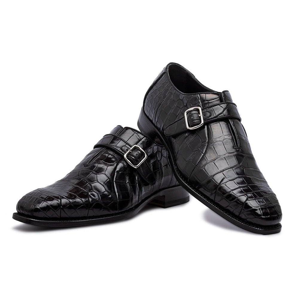 Harris Shoes 1913 Genuine Crocodile Single Buckle Shoes Nero