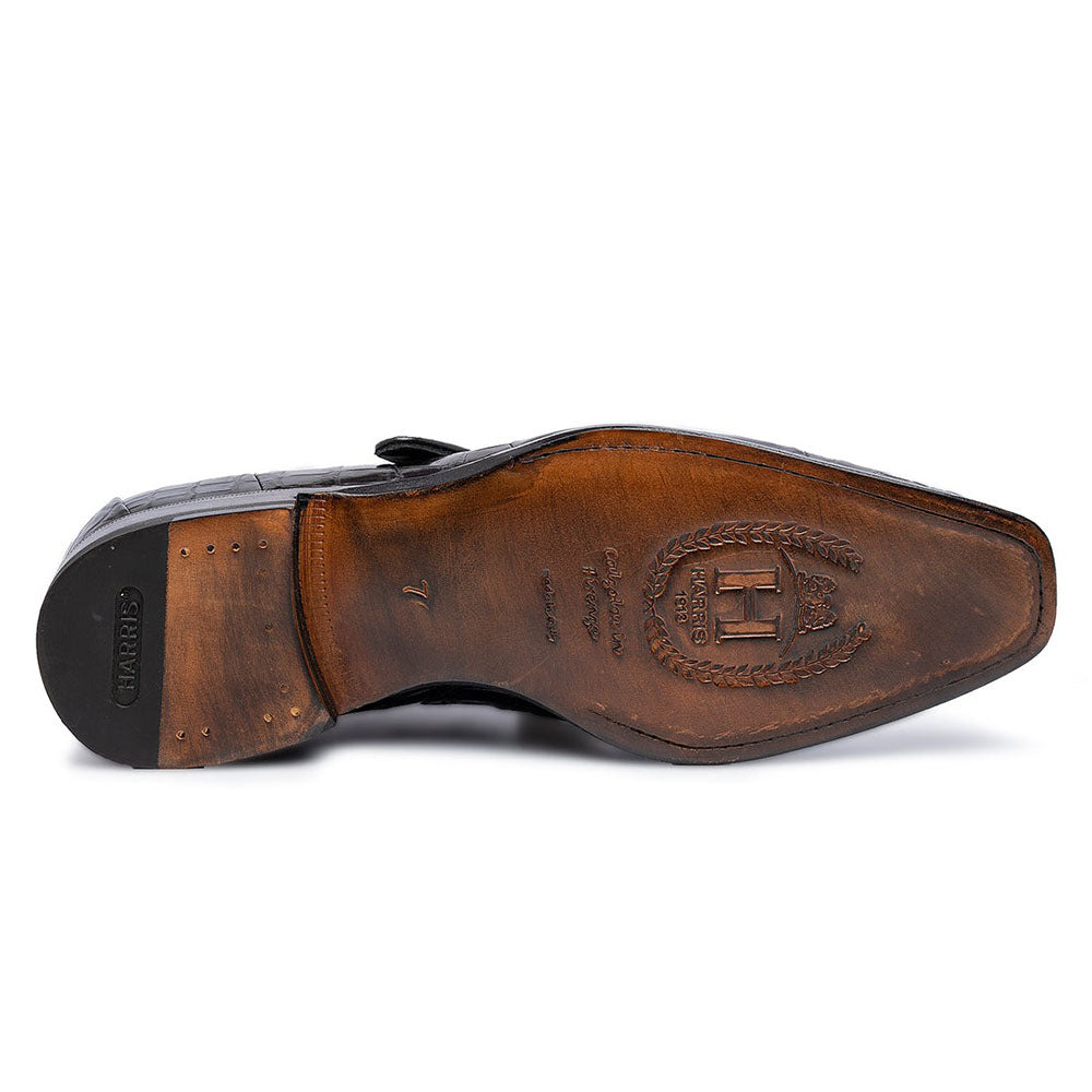 Harris Shoes 1913 Genuine Crocodile Single Buckle Shoes Nero