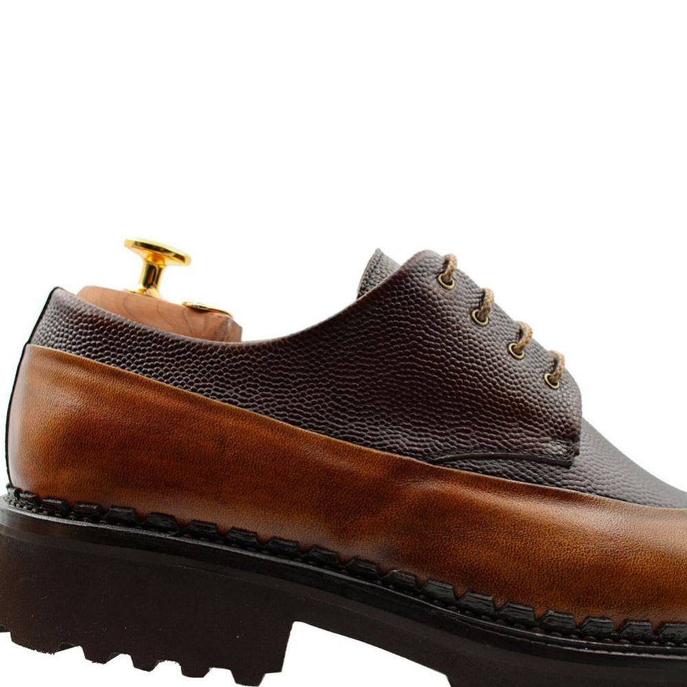Harris Shoes 1913 Grained Leather Stringed Derby Marrone