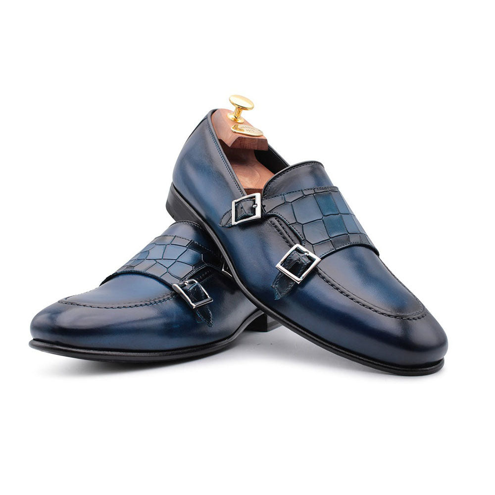Harris Shoes 1913 Leather Double Monkstrap Loafers Blue