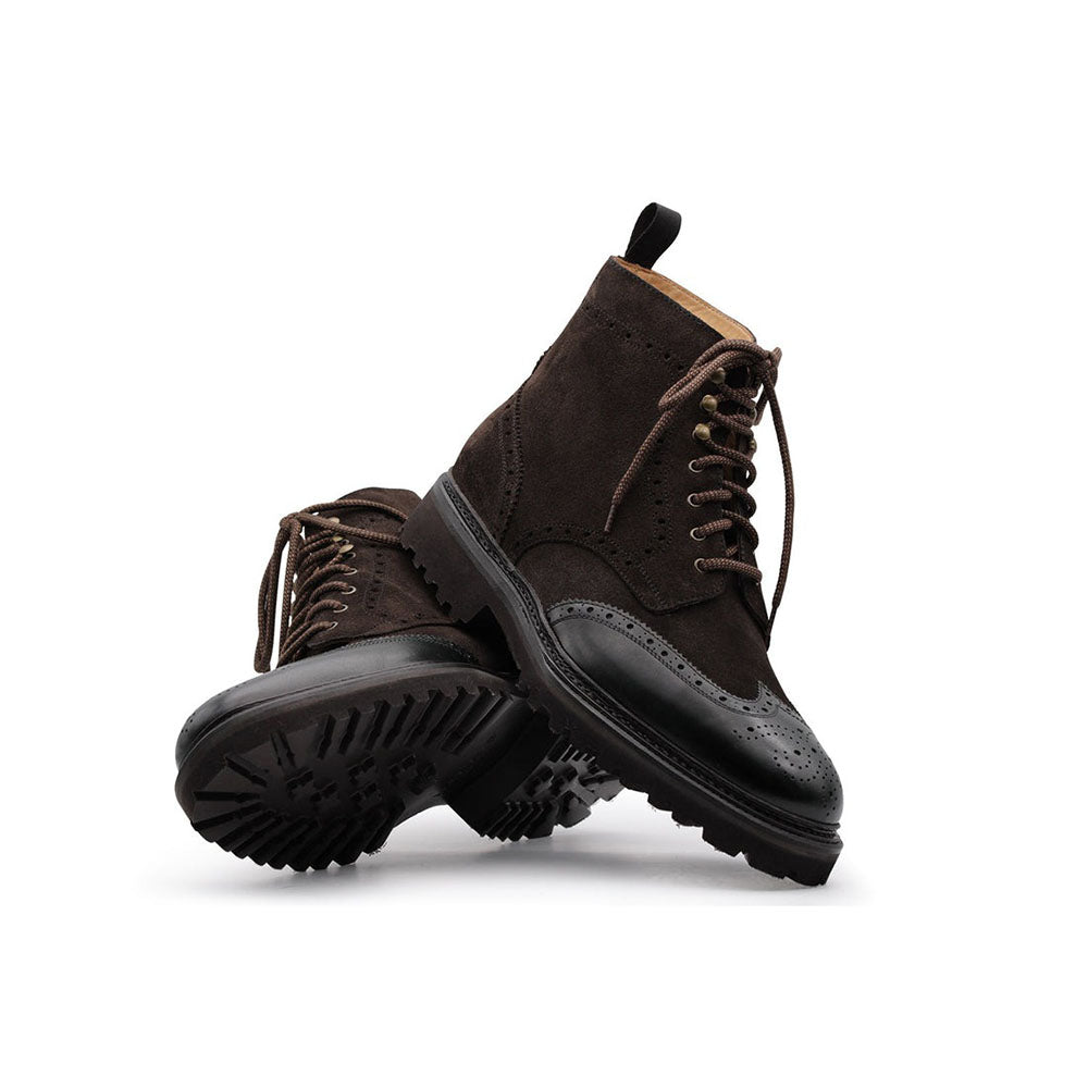 Harris Shoes 1913 Leather/ Suede Wingtip Boots Brown