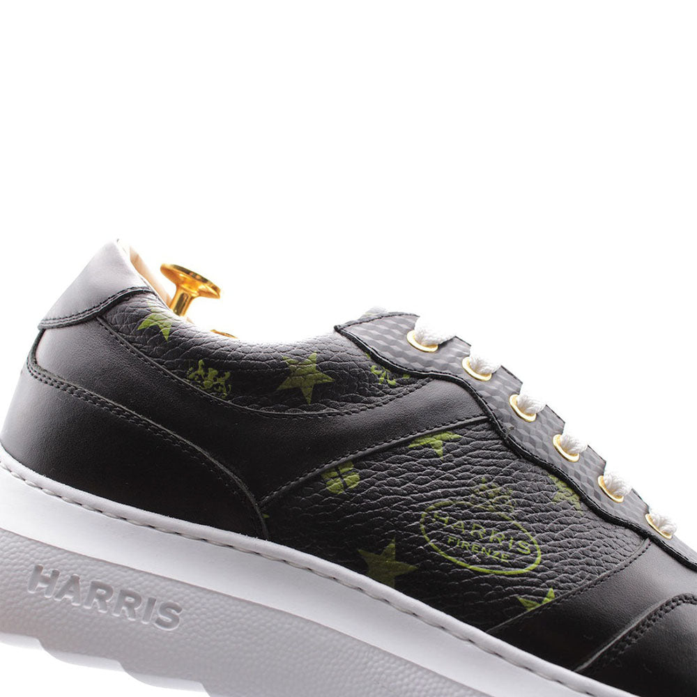 Harris Shoes 1913 Monogram Print Calfskin Leather Sneakers Black