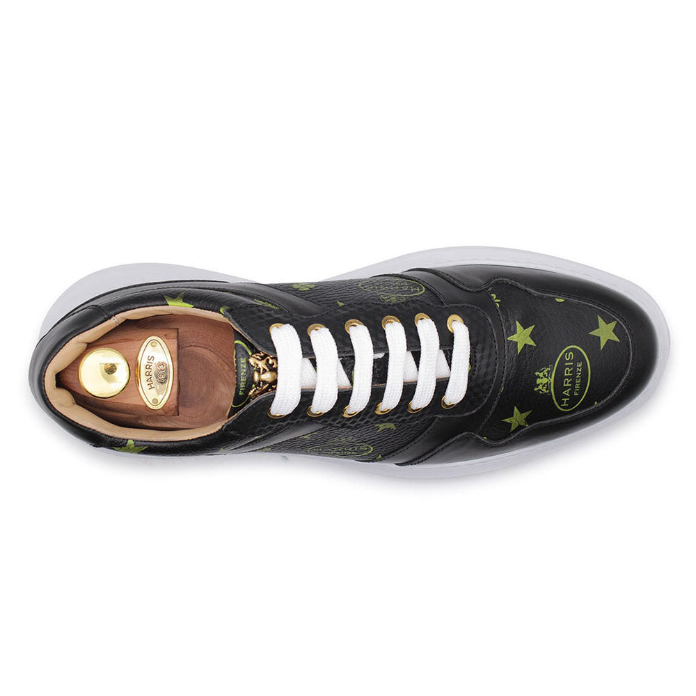Harris Shoes 1913 Monogram Print Calfskin Leather Sneakers Black
