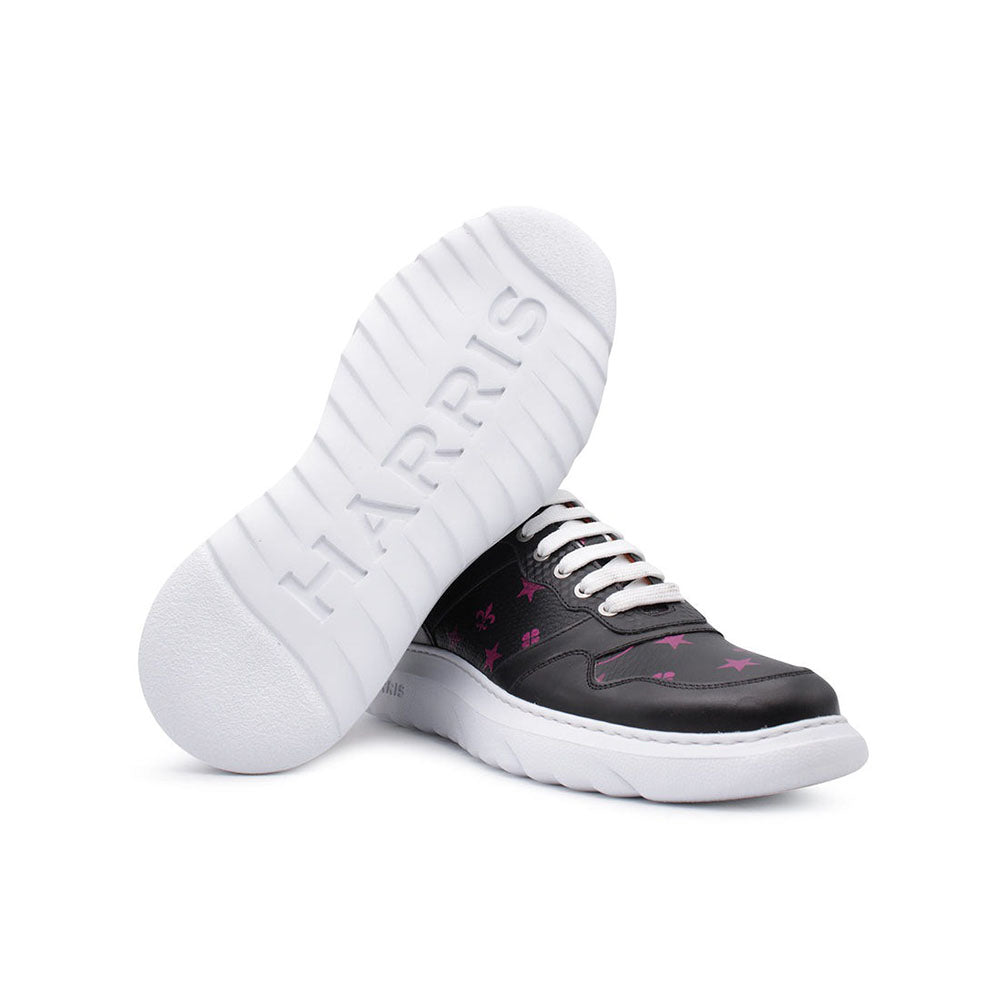 Harris Shoes 1913 Monogram Print Calfskin Leather Sneakers Black/ Pink