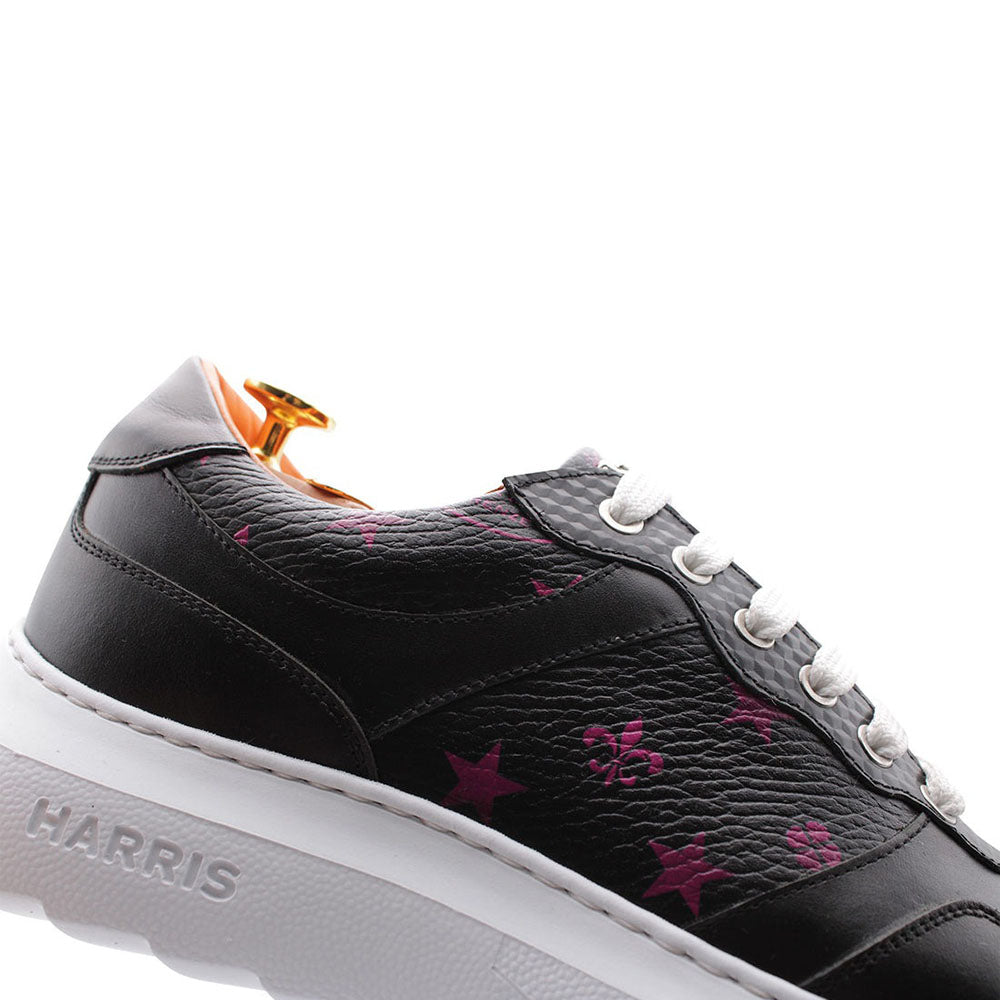 Harris Shoes 1913 Monogram Print Calfskin Leather Sneakers Black/ Pink