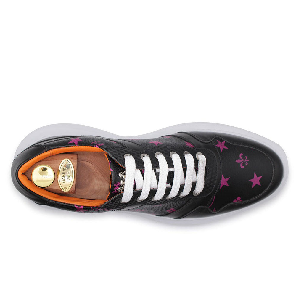 Harris Shoes 1913 Monogram Print Calfskin Leather Sneakers Black/ Pink