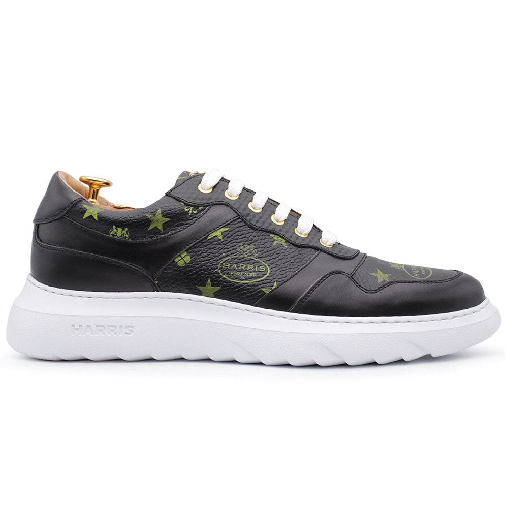 Harris Shoes 1913 Monogram Print Calfskin Leather Sneakers Black ...